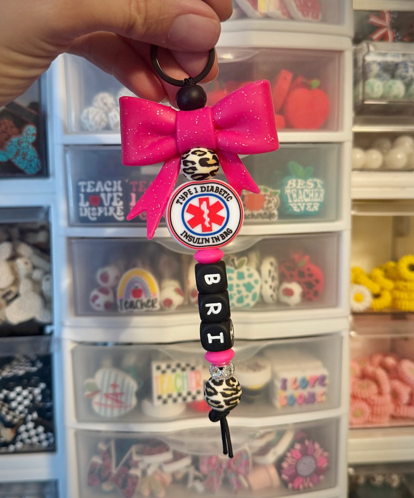 Type 1 Diabetic Bow Custom Name Keychain