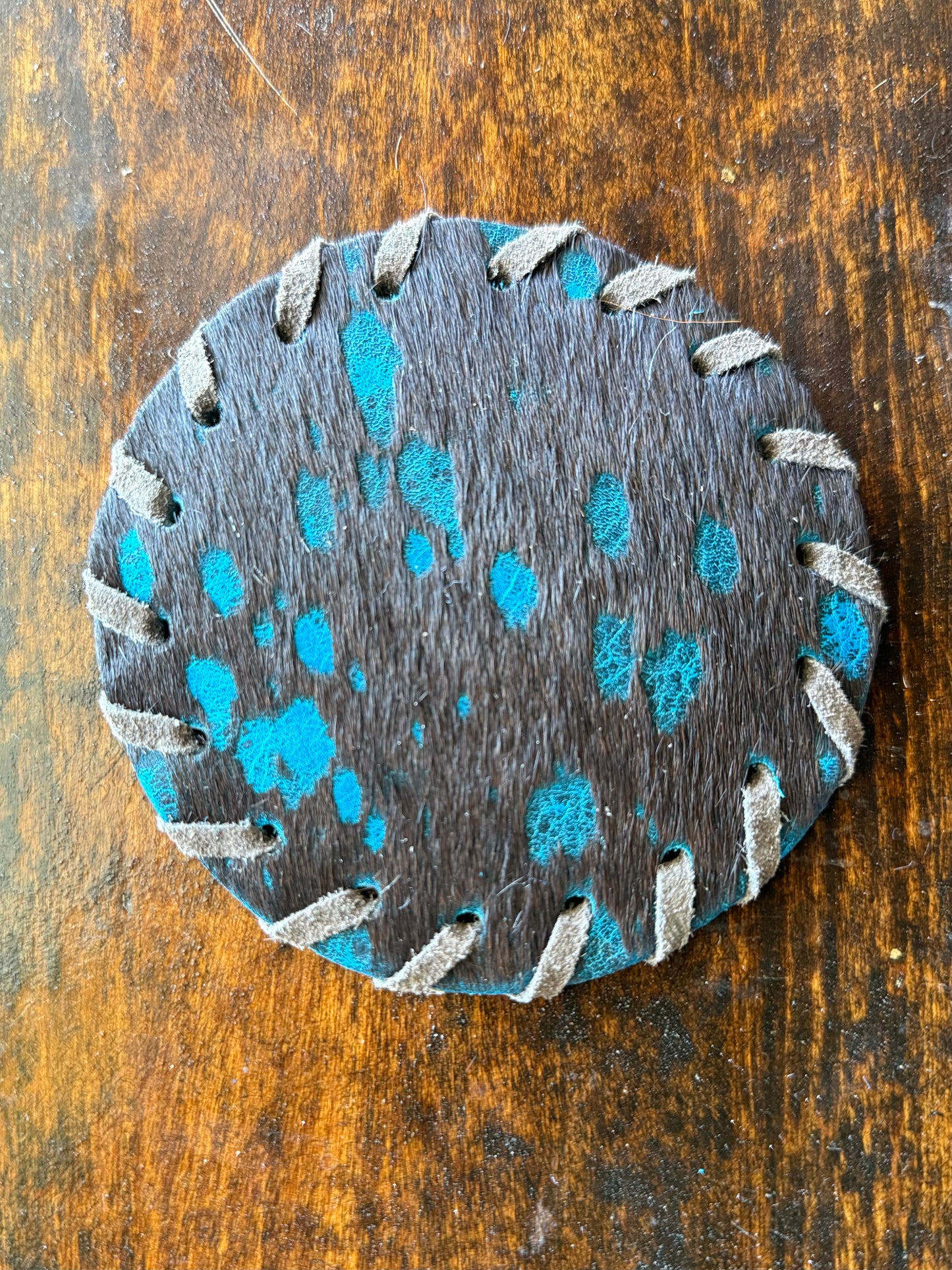 Genuine Cowhide Acid Wash Turquoise Coaster