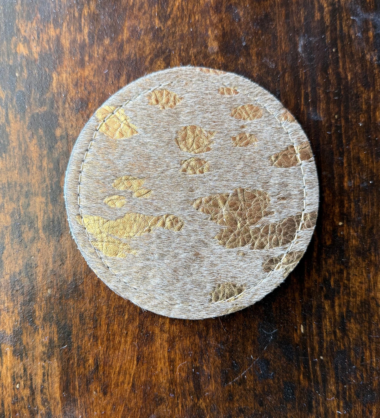 Genuine Cowhide Acid Wash Gold Coaster
