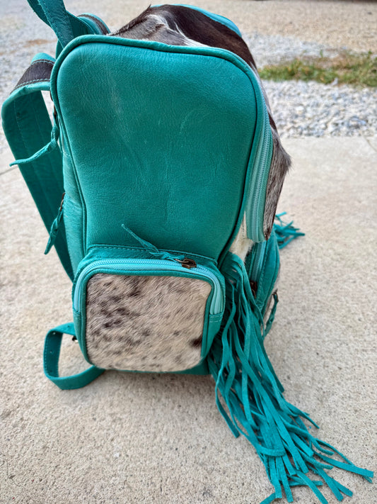 Turquoise Leather Cowhide Backpack / Diaper Bag