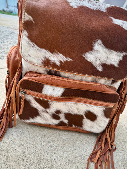 Brown Leather Cowhide Backpack / Diaper Bag