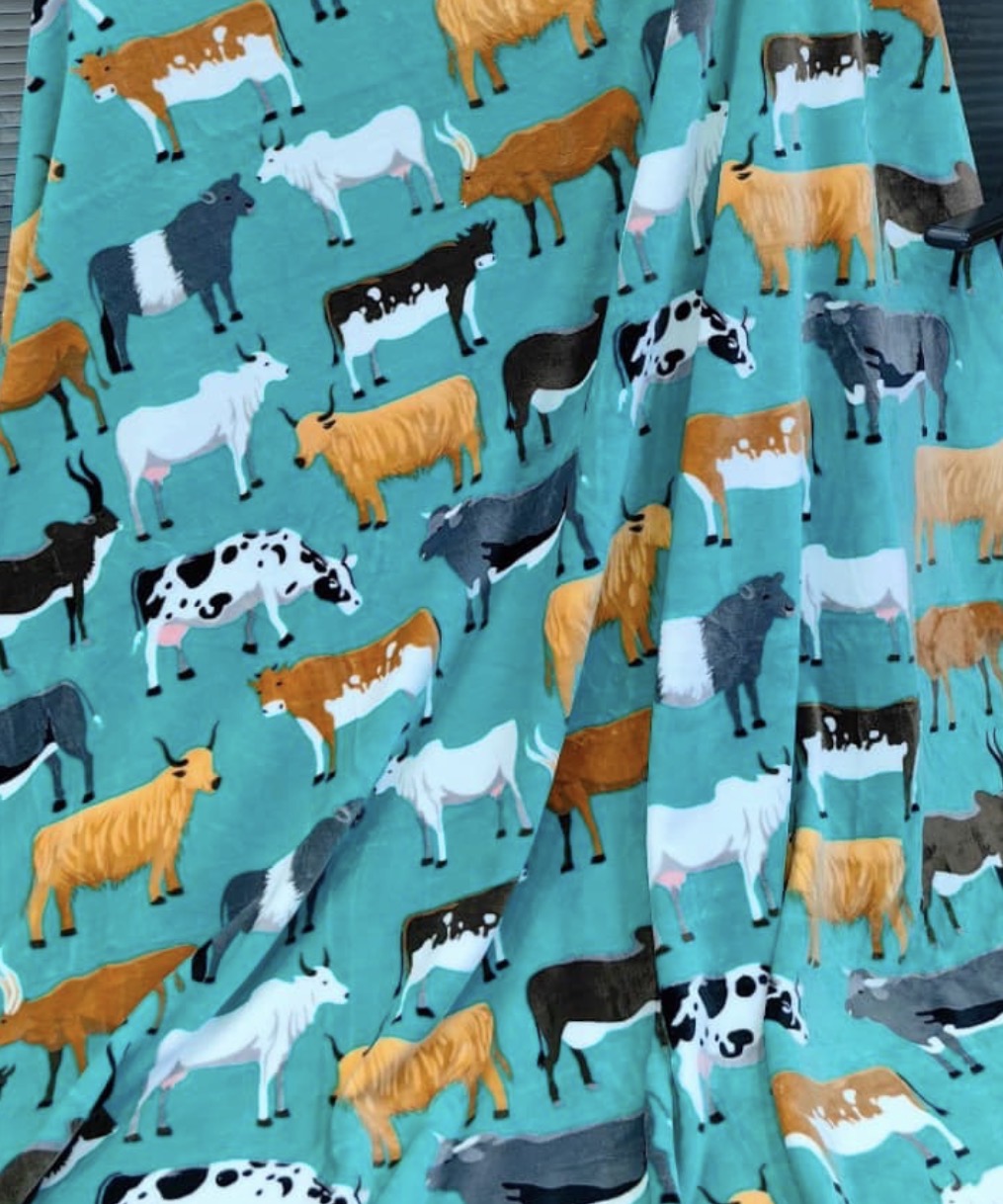 Queen Cows Turquoise Blanket Thinner Style
