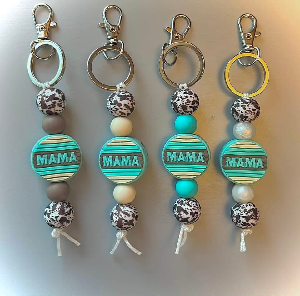 Neutral Serape Cowhide Mama Keychain