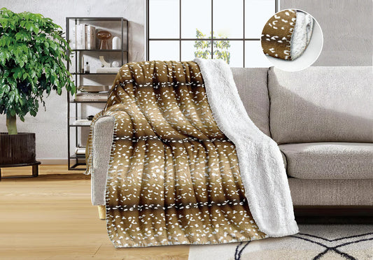 Doe Deer Print Sherpa Backing Queen Blanket