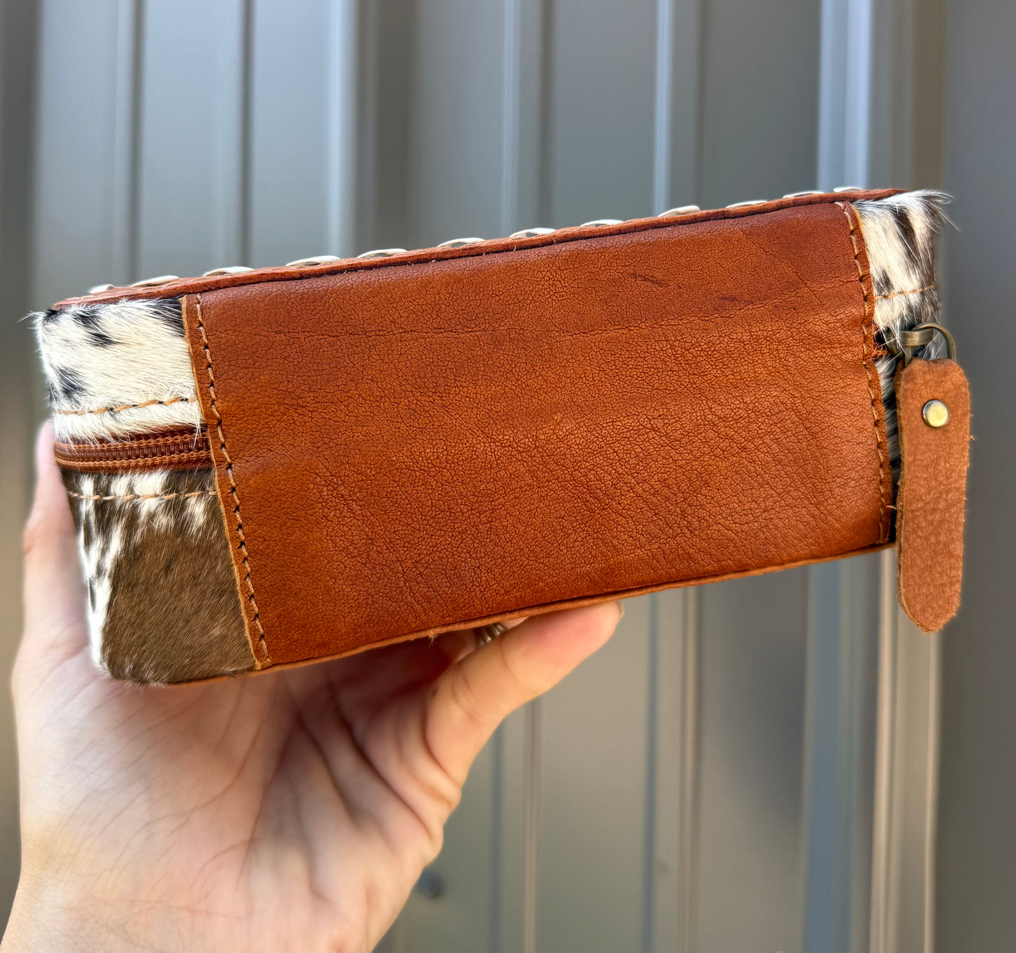 Brown Speckled Cowhide Rectangle Jewelry Zipper Box