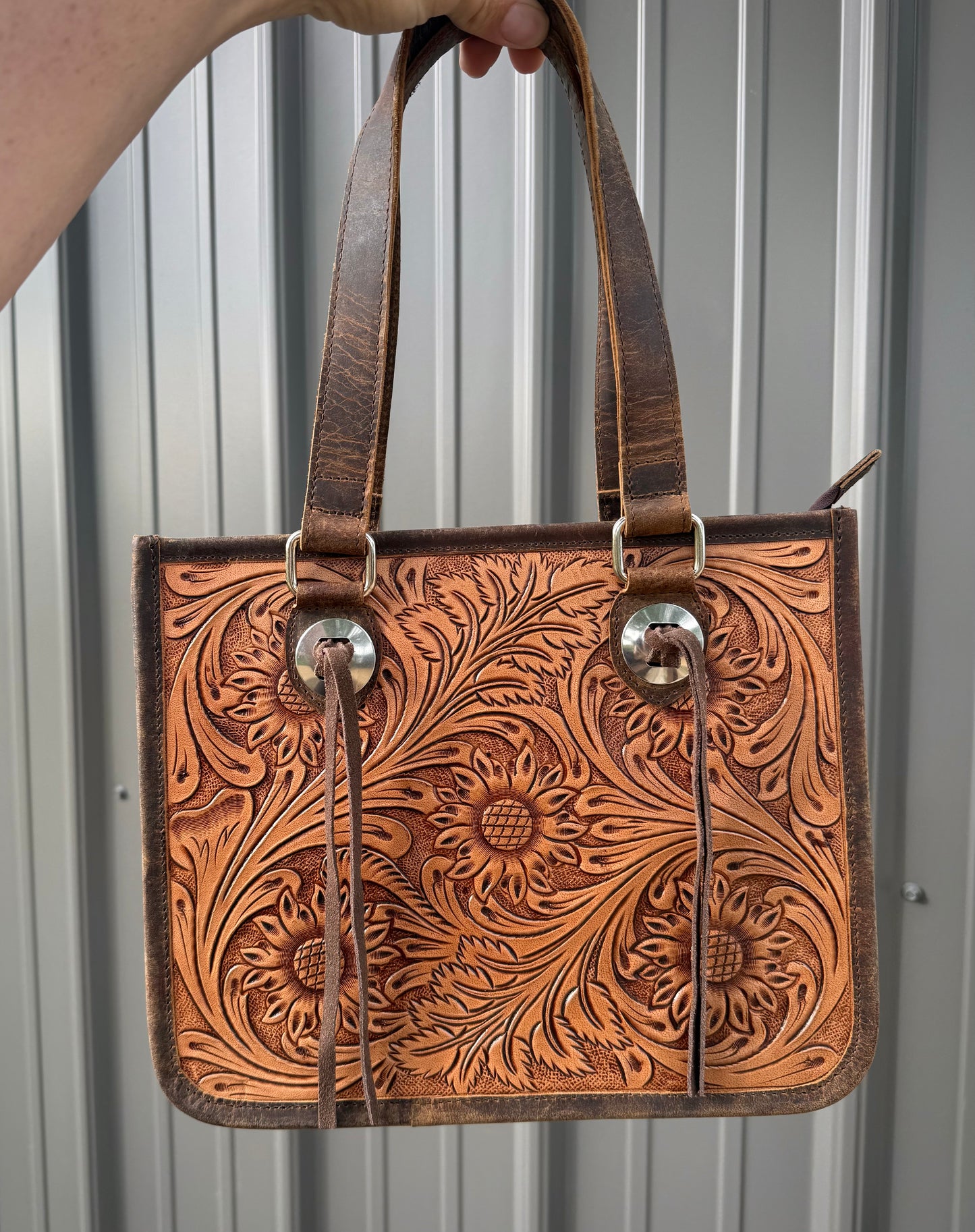 Tooled Genuine Cowhide Purse with Crossbody
