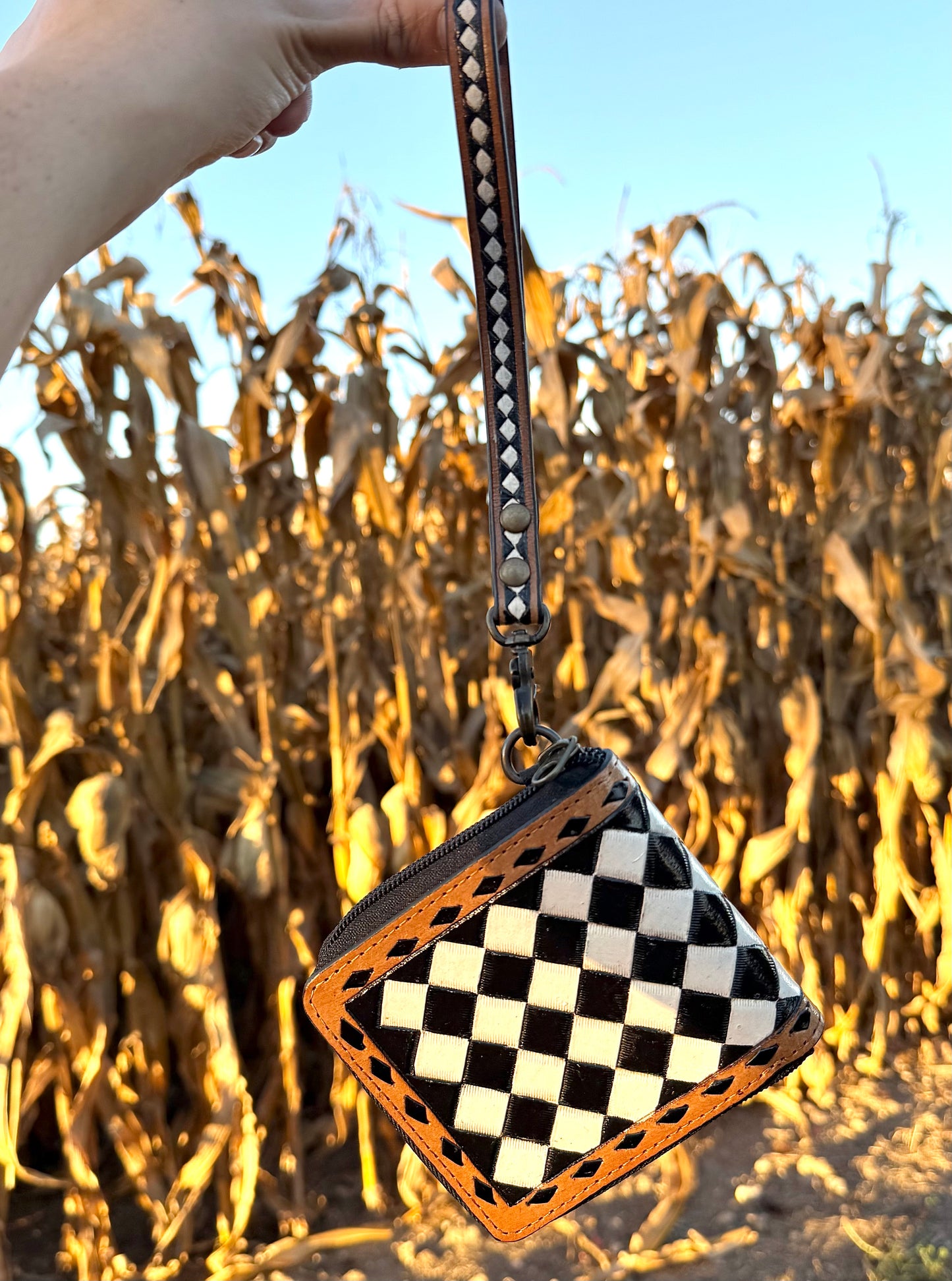 Checkered Wristlet Wallet