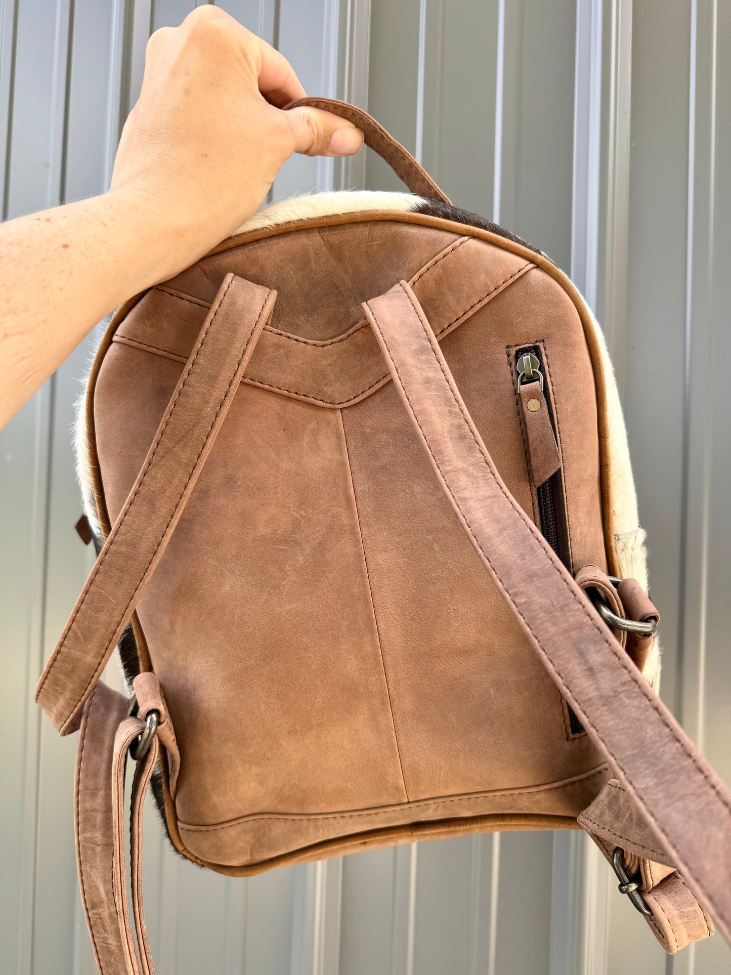 Genuine Tooled Leather Cowhide Mini Backpack