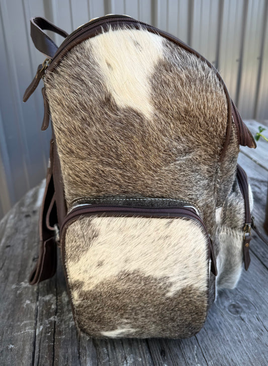 Tooled Leather Spotted Gray / Brown Cowhide Backpack / Diaper Bag