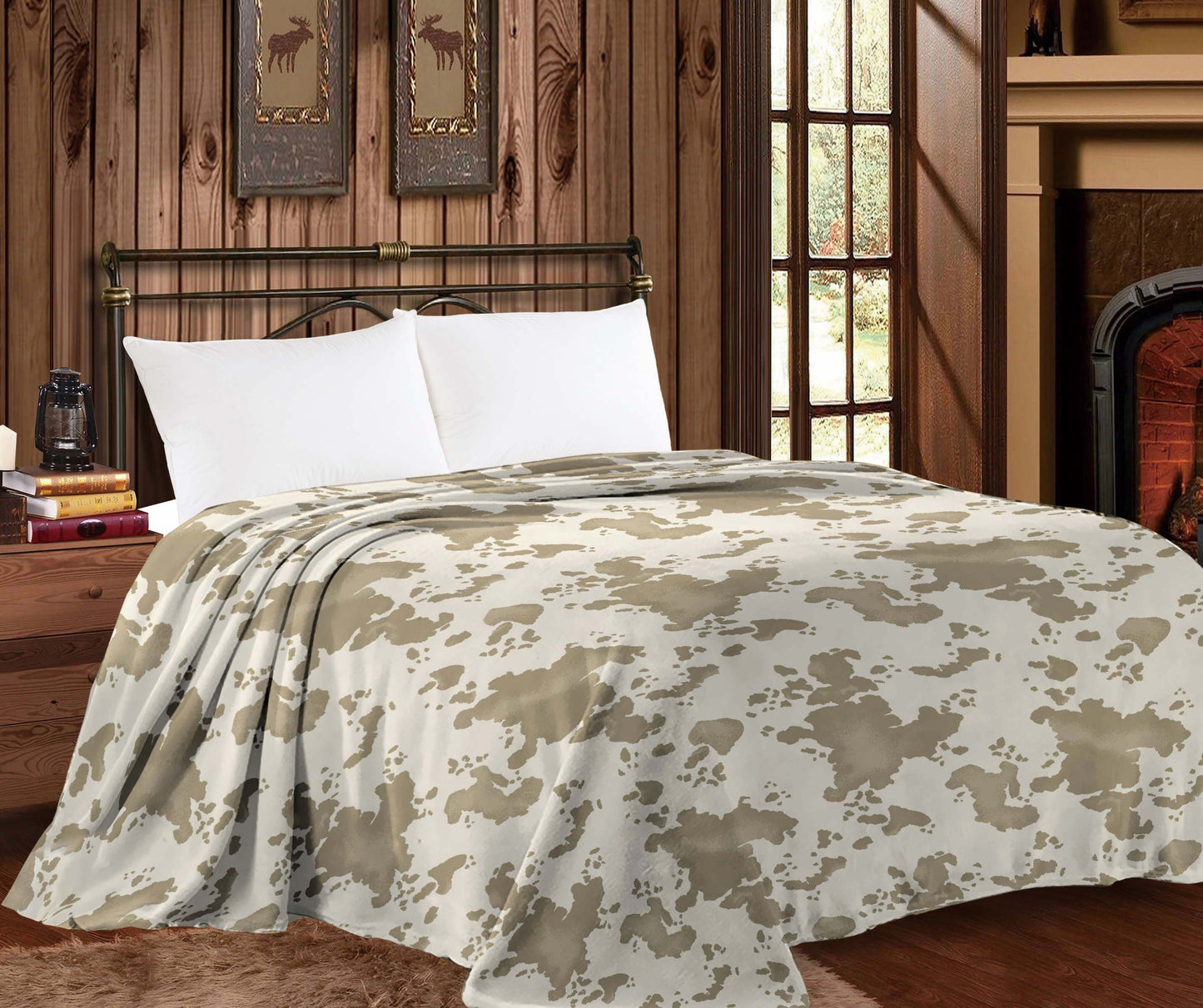 Beige Cowhide King Super Plush Blanket