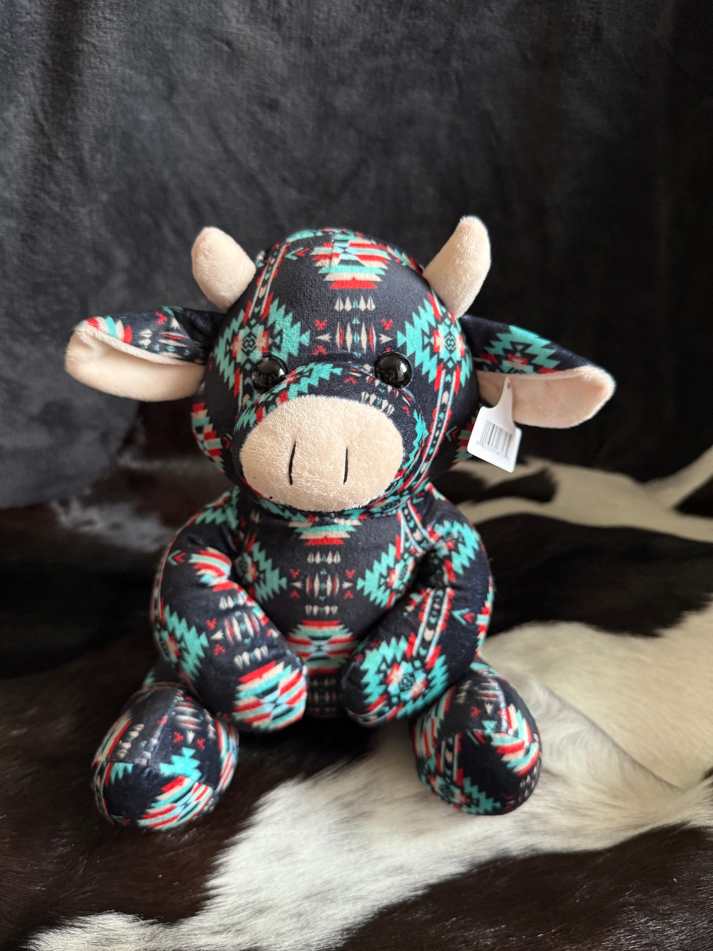 Black Aztec Sitting Cow Plushie