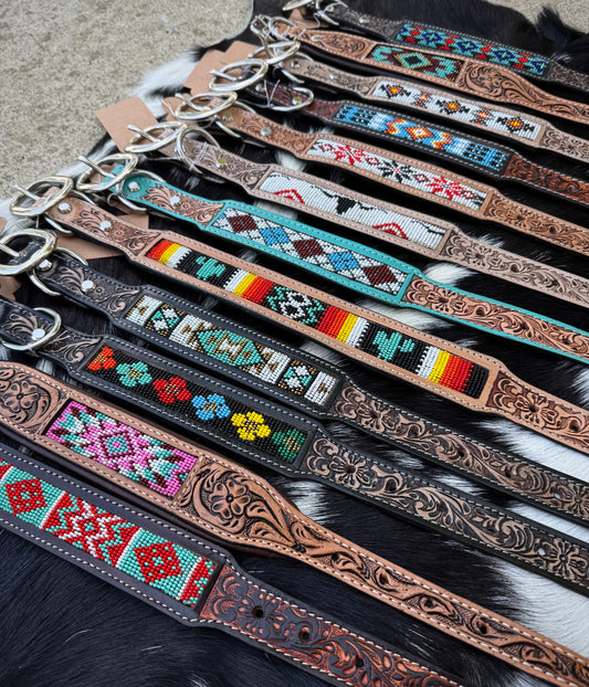 Western Genuine Leather Beaded Dog Collar