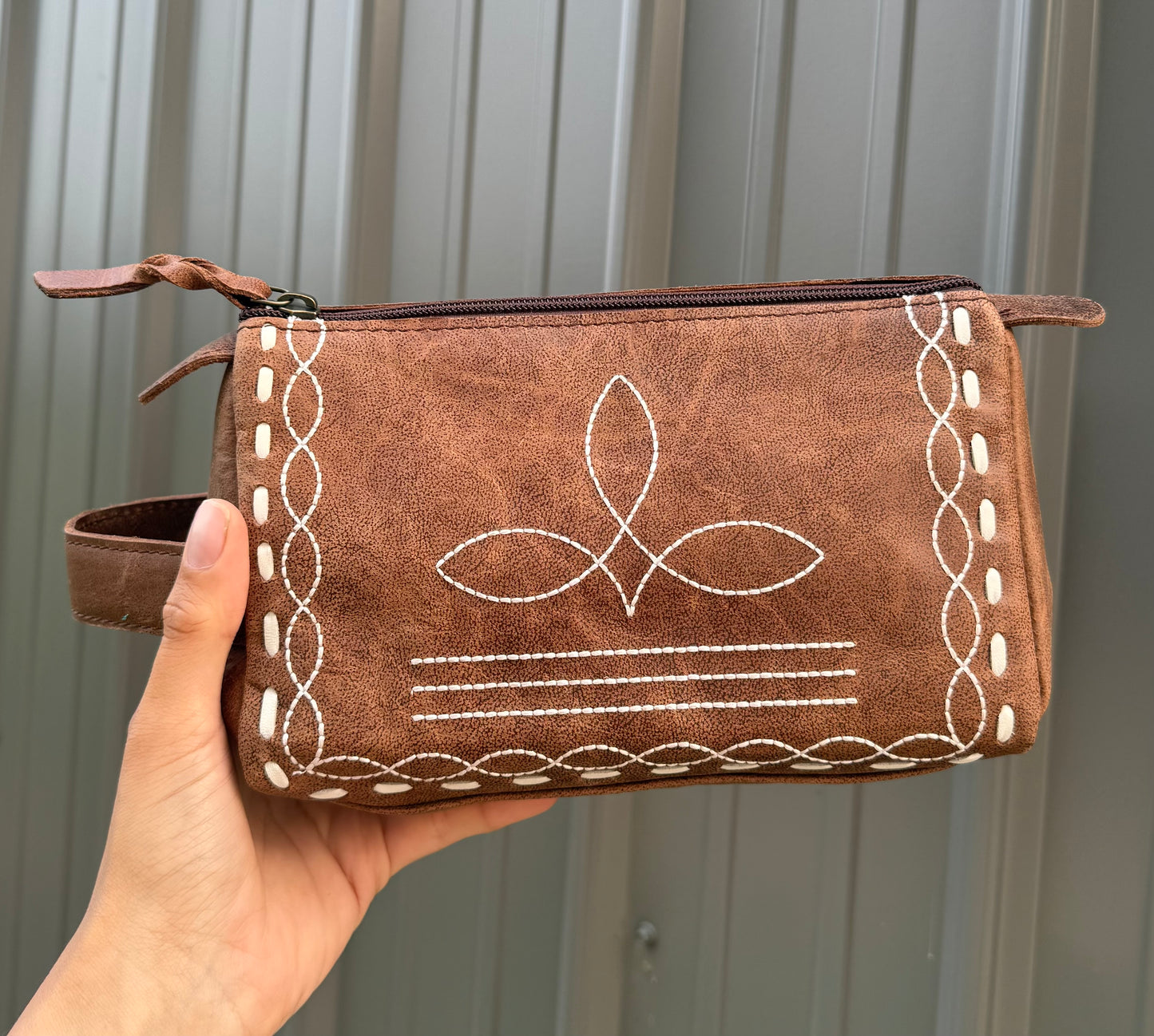 Brown Bootstitch Makeup Cosmetic Bag
