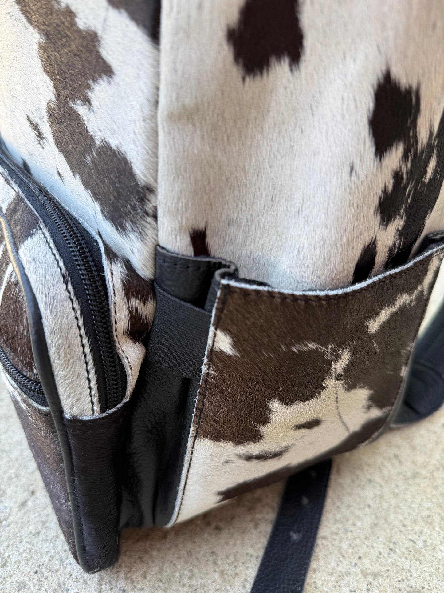 Black Leather Black & White Cowhide Backpack / Diaper Bag