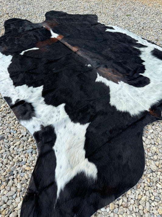 Jumbo Black White & Brown Spotted Genuine Cowhide Rug #17