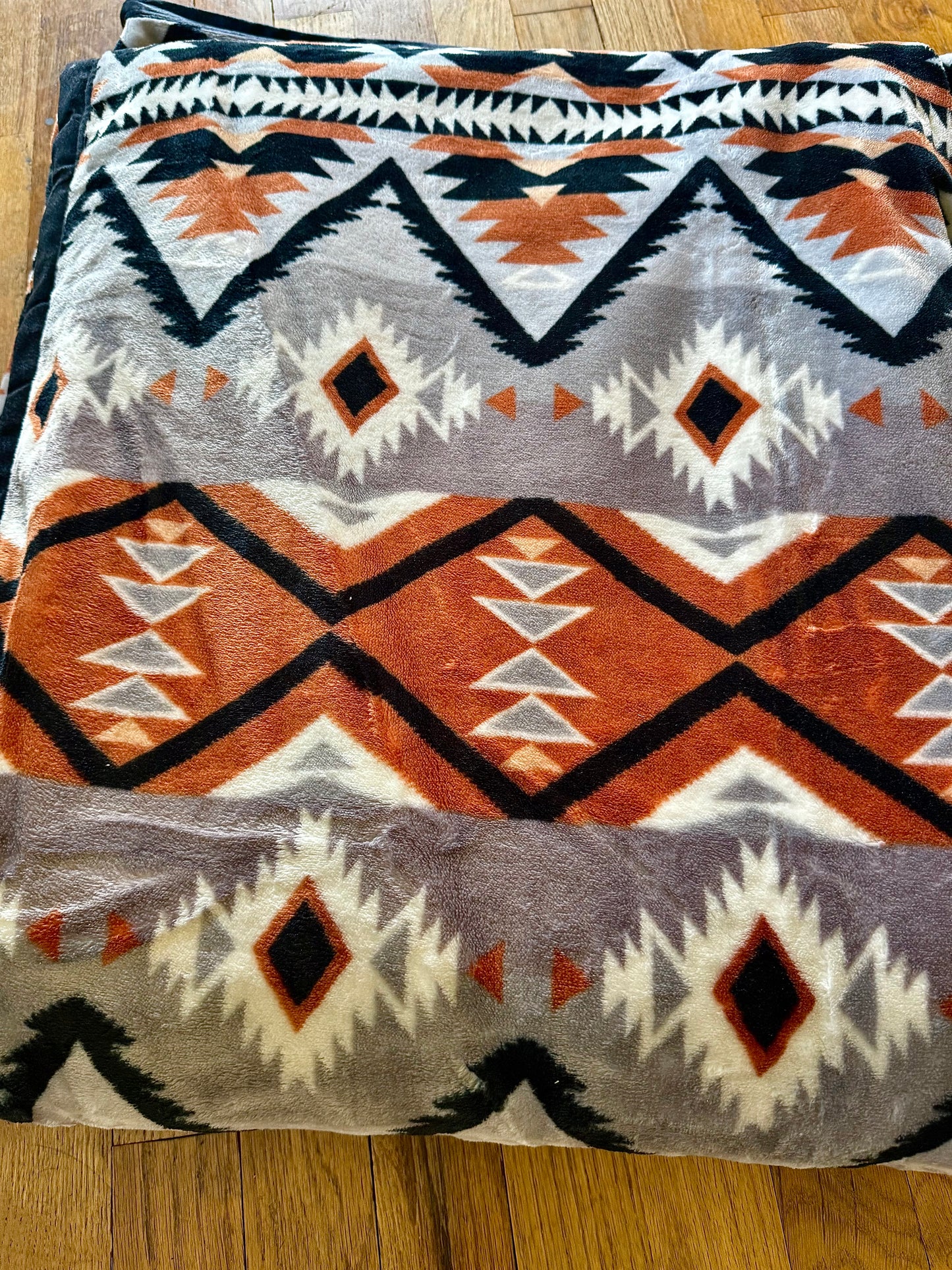 Rust/ Gray Black Aztec Super Plush King Blanket