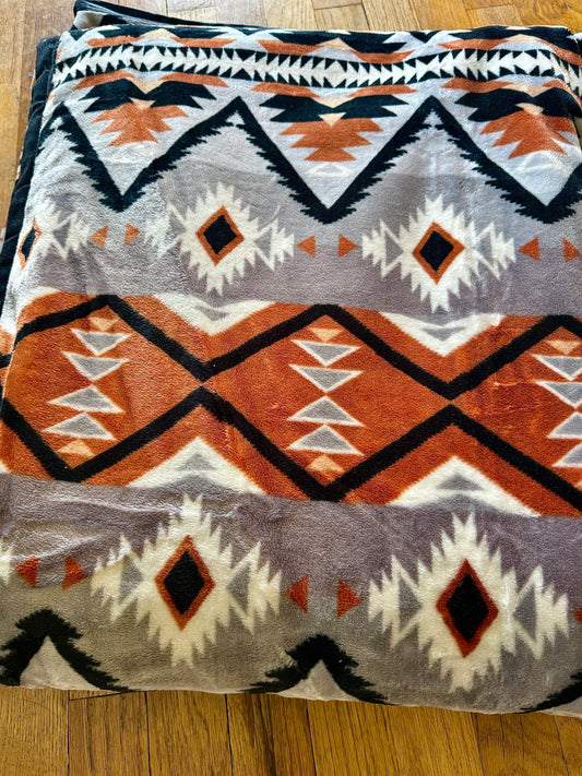 Rust/ Gray Black Aztec Super Plush King Blanket