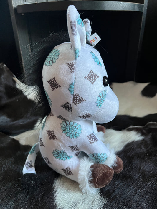 Turquoise Rhinestone Concho Sitting Horse Plushie