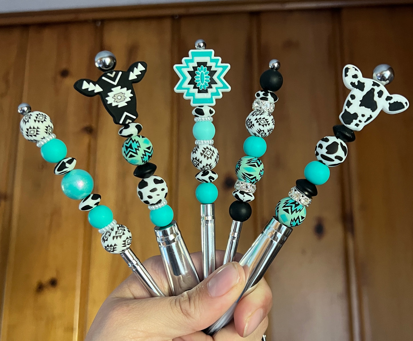 Turquoise Aztec Cow Makeup Brush Set