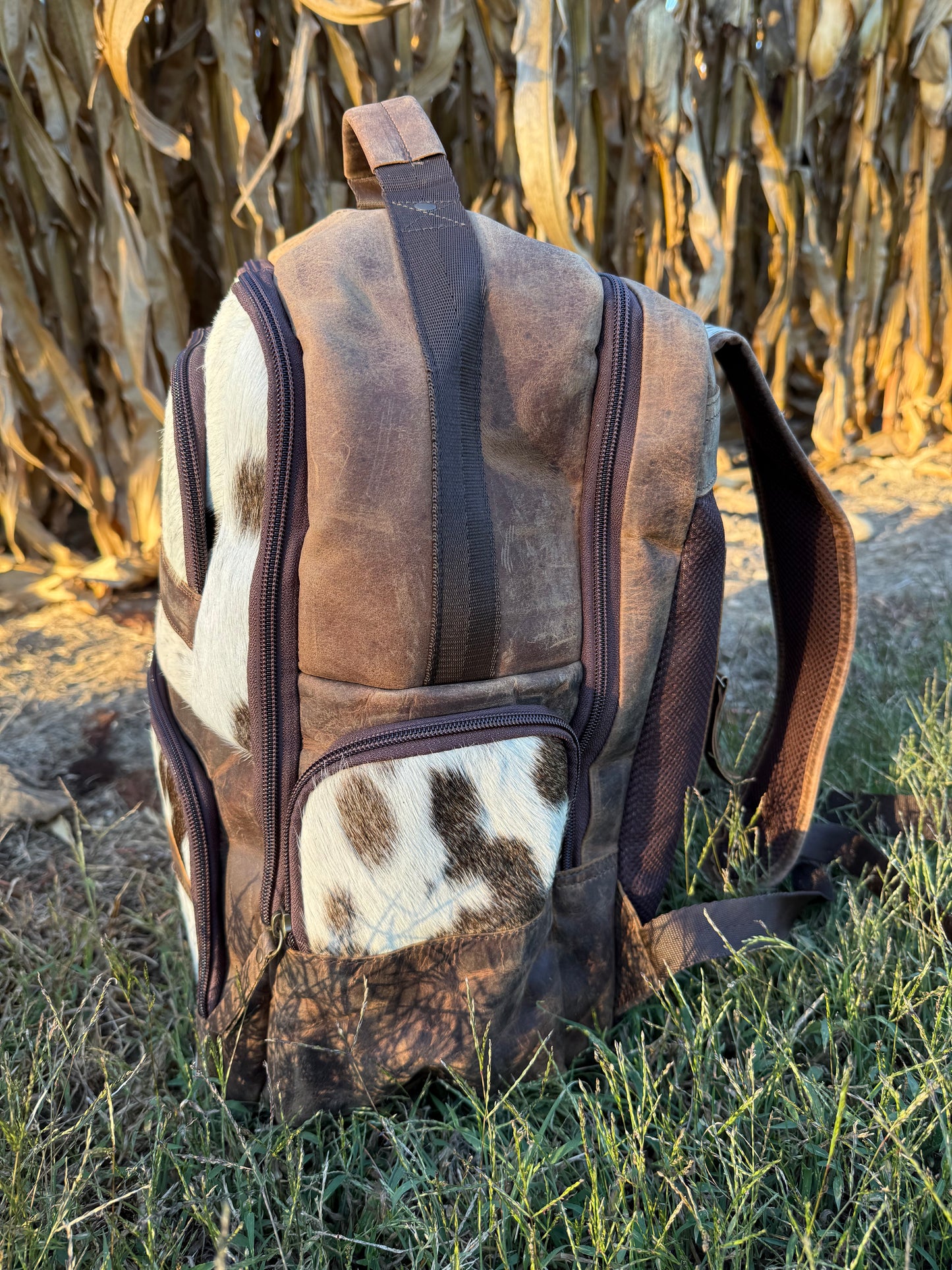 Genuine Brown Cowhide Backpack / Diaper Bag