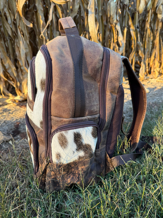 Genuine Brown Cowhide Backpack / Diaper Bag