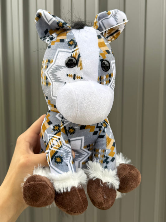 Gray Gold Aztec Sitting Horse Plushie