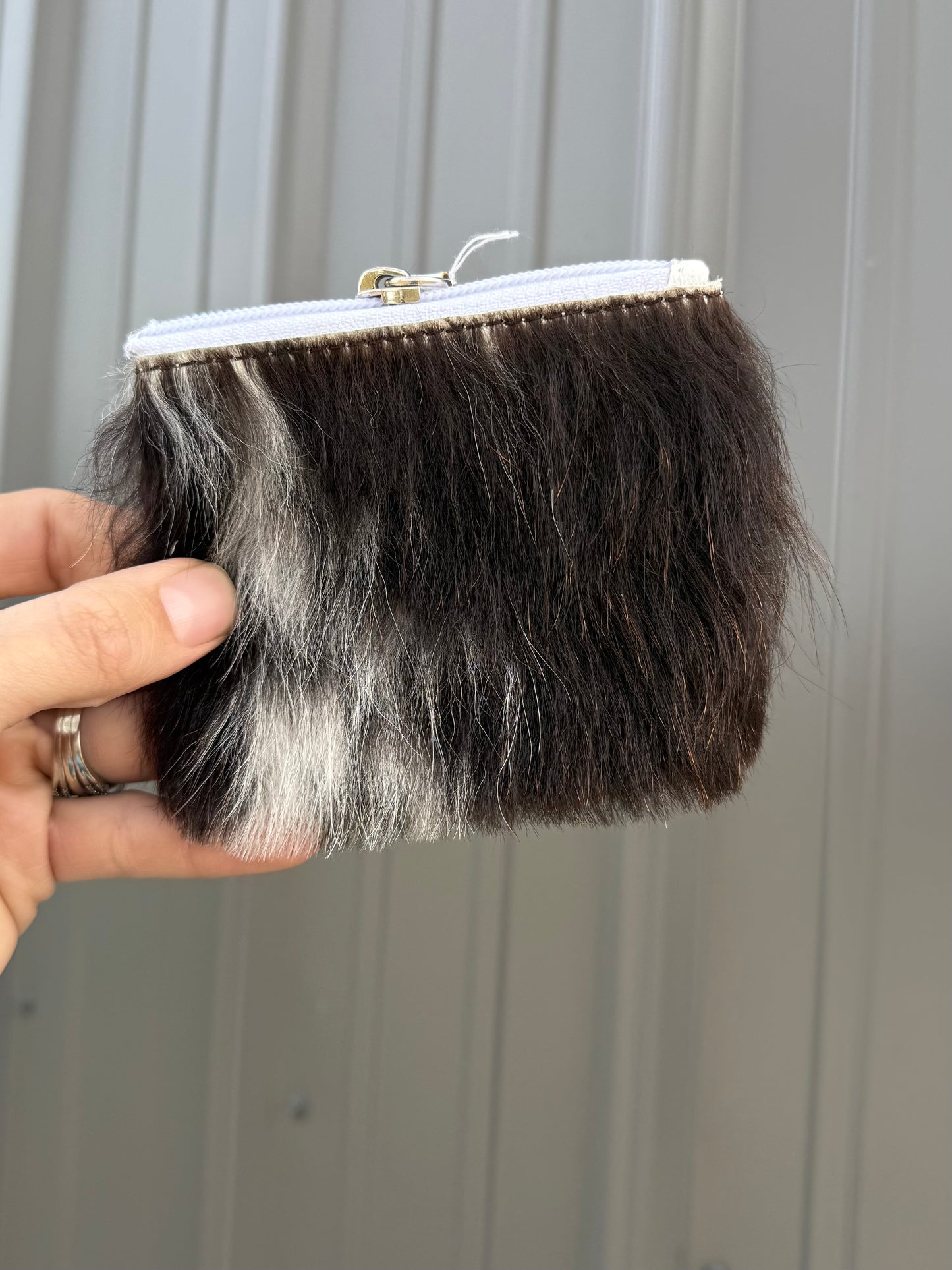 Long Hair Black and White Cowhide Coin Purse