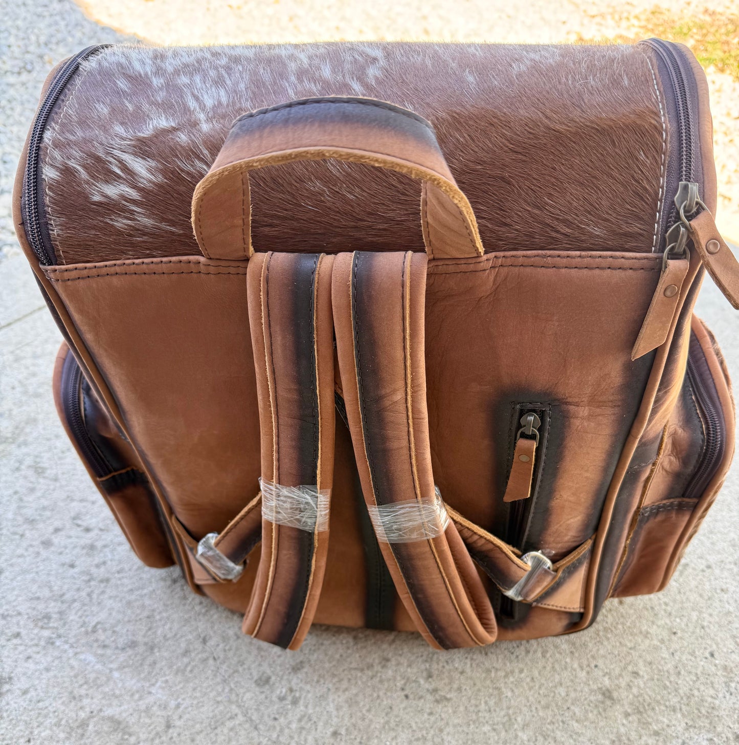 Tooled Leather Speckled Brown Cowhide Rustic Leather Backpack / Diaper Bag