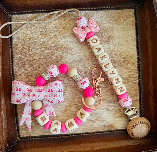 Pink Ribbon Bow Mama & Me Custom Name