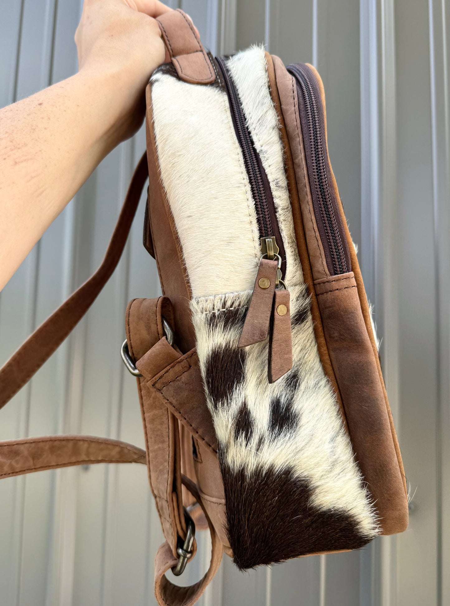 Genuine Tooled Leather Cowhide Mini Backpack