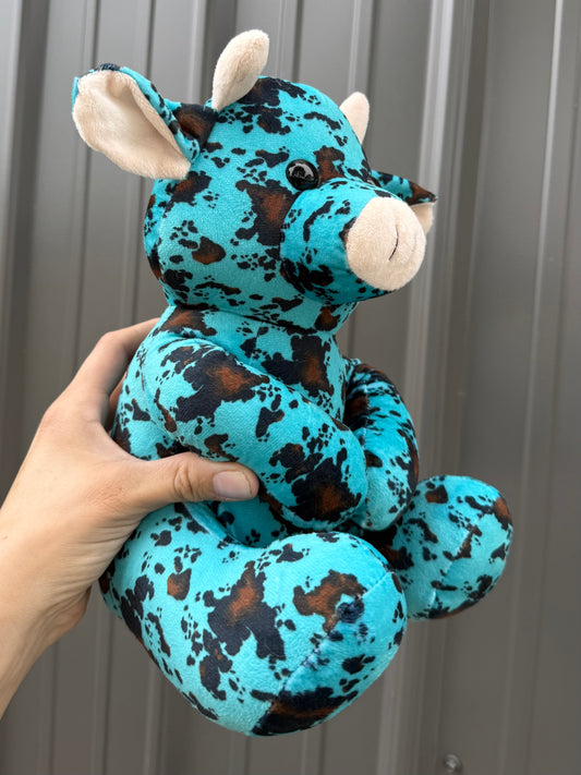 Turquoise Cowhide Sitting Cow Plushie