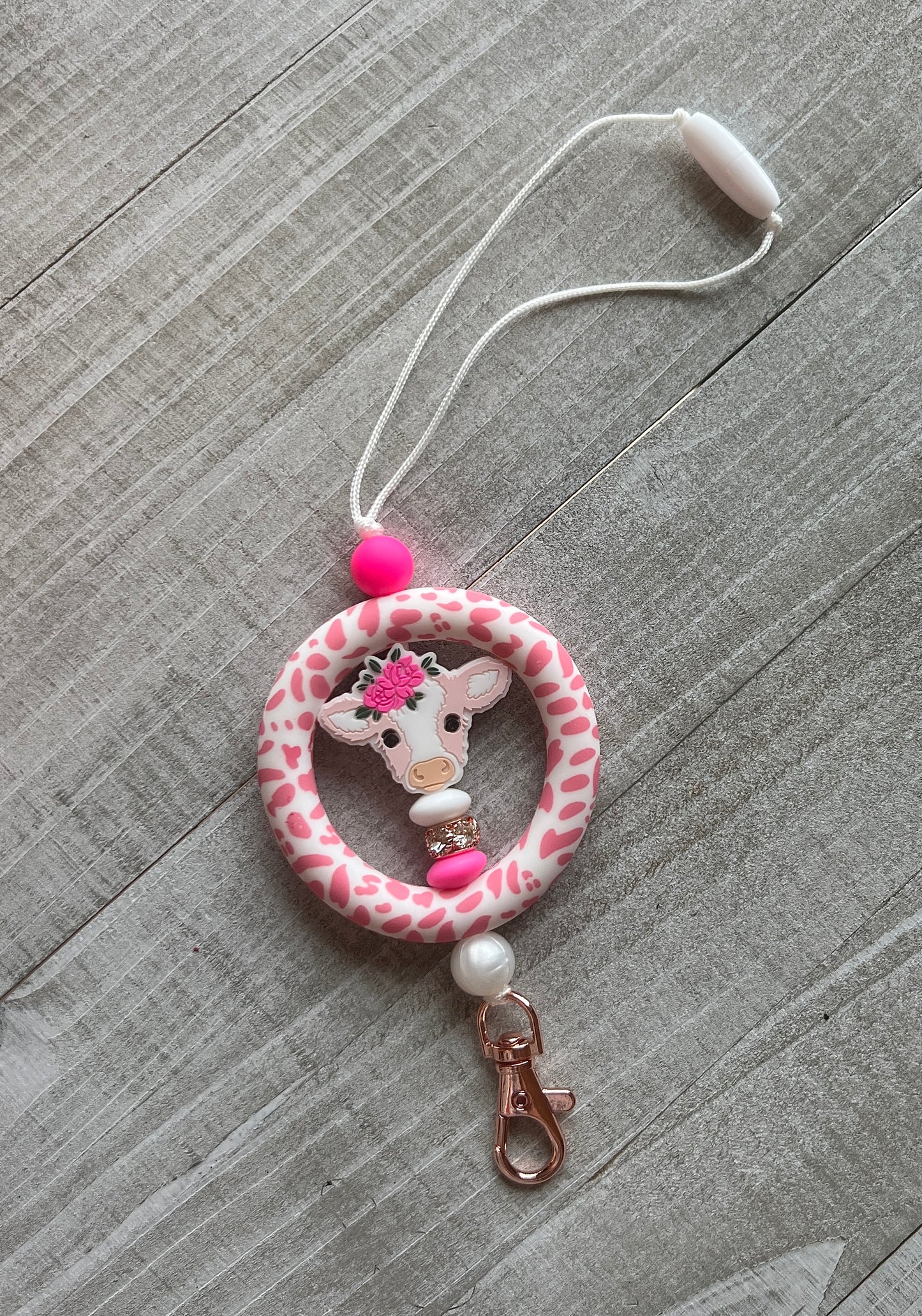 Pink Cow Print Car Dangle