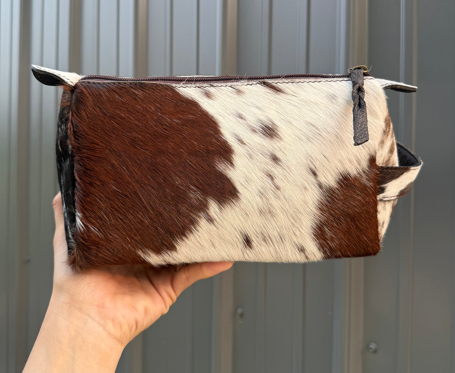 Dark Brown Cowhide Makeup Cosmetic Bag
