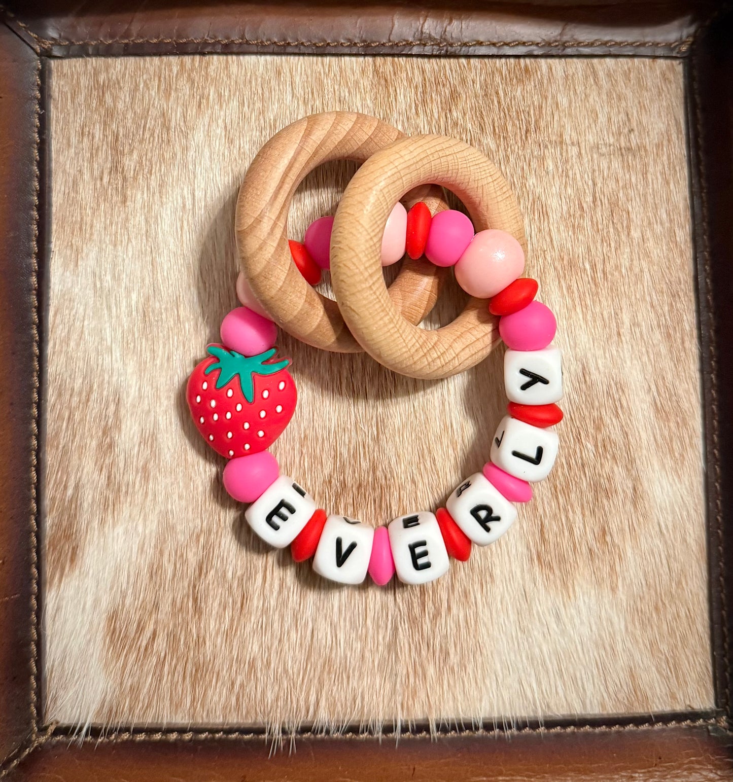 Strawberry Custom Name Teether Rattle