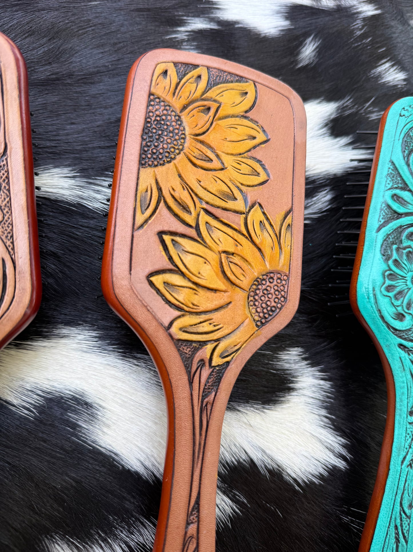 Tooled Leather Hair Brush