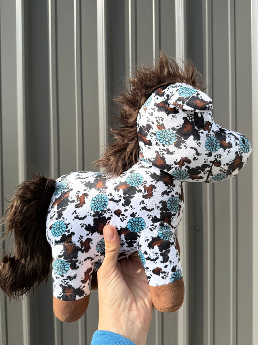 Medium Brown Cowhide Turquoise Concho Horse Plushie