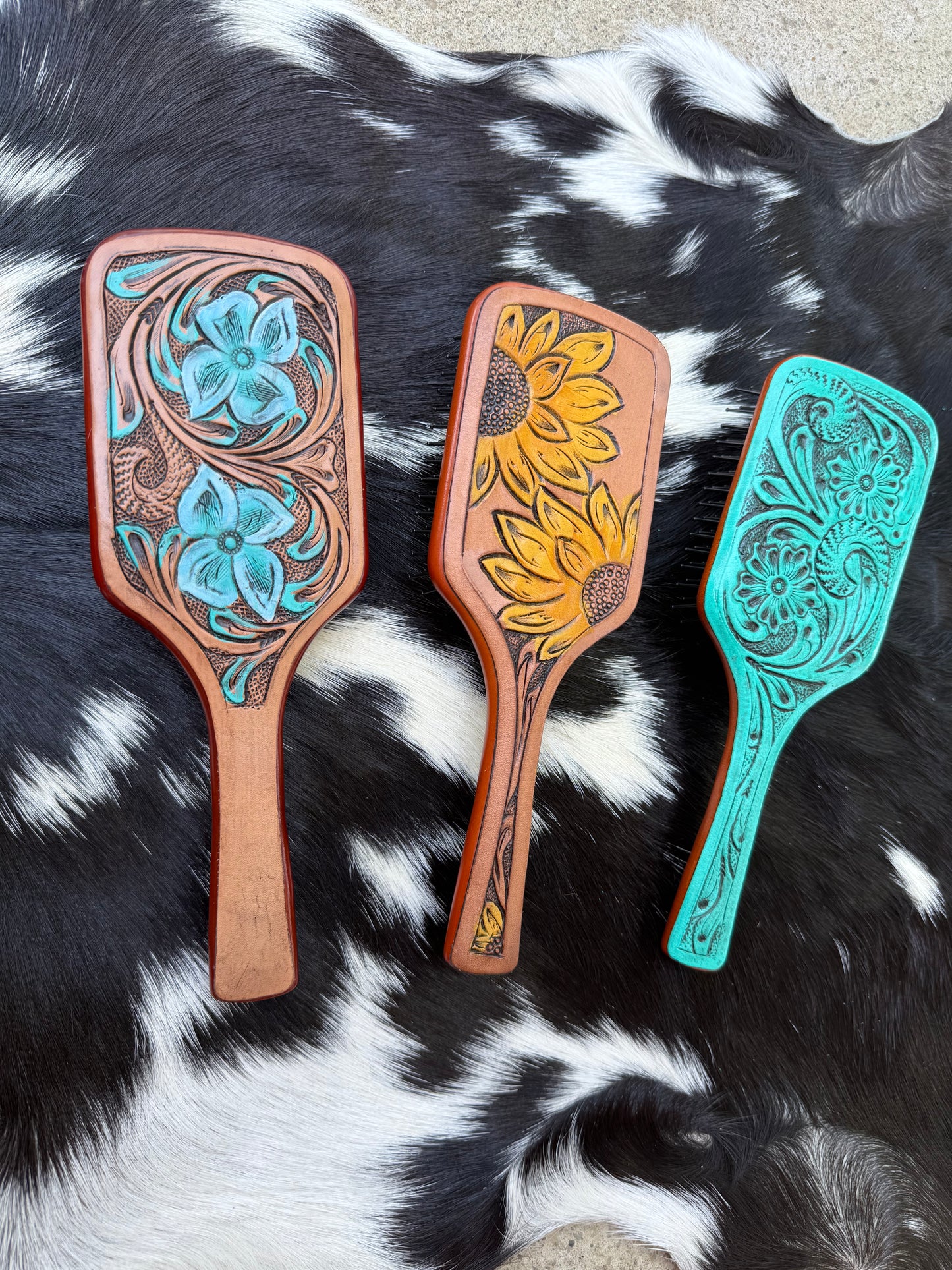 Tooled Leather Hair Brush
