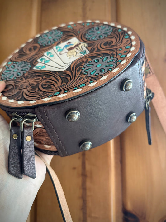 Tooled Leather and Canteen Crossbody Purse