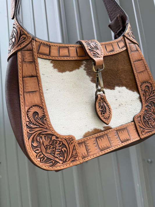Tooled Genuine Brown Cowhide Purse