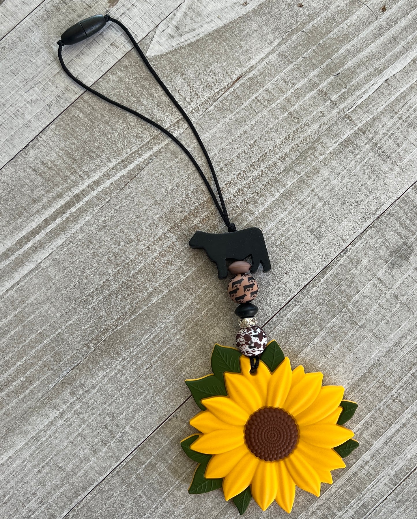 Black Cow Sunflower Car Dangle