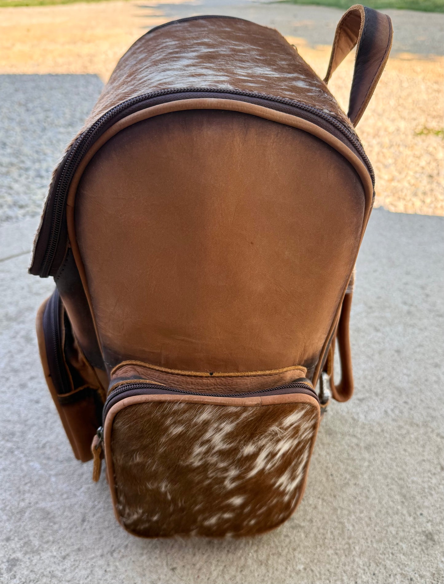 Tooled Leather Speckled Brown Cowhide Rustic Leather Backpack / Diaper Bag