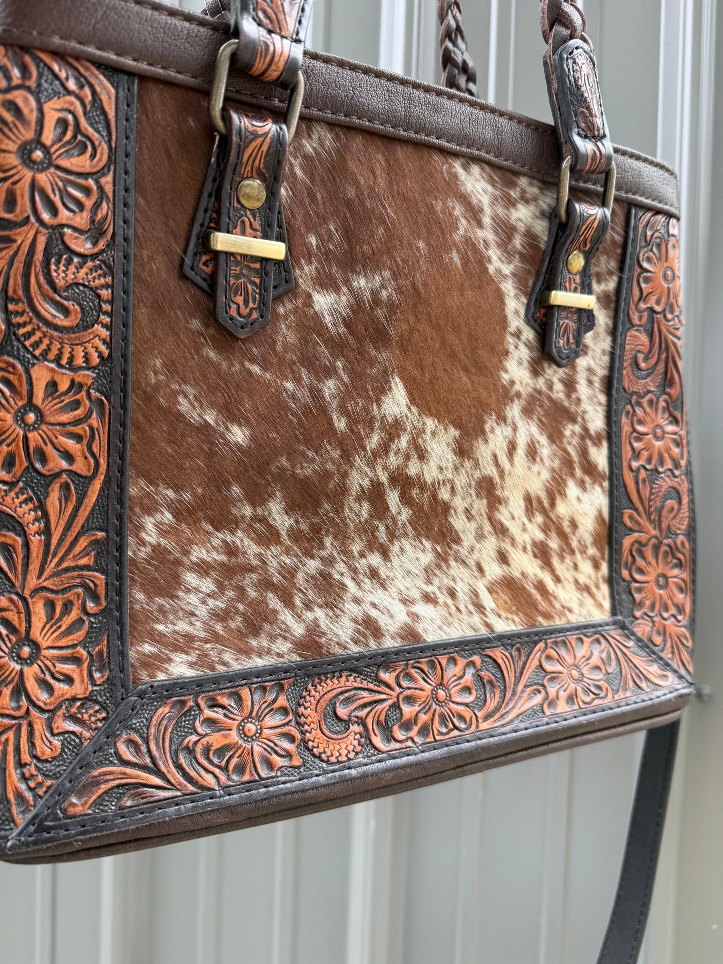 Tooled Genuine Cowhide Purse with Crossbody