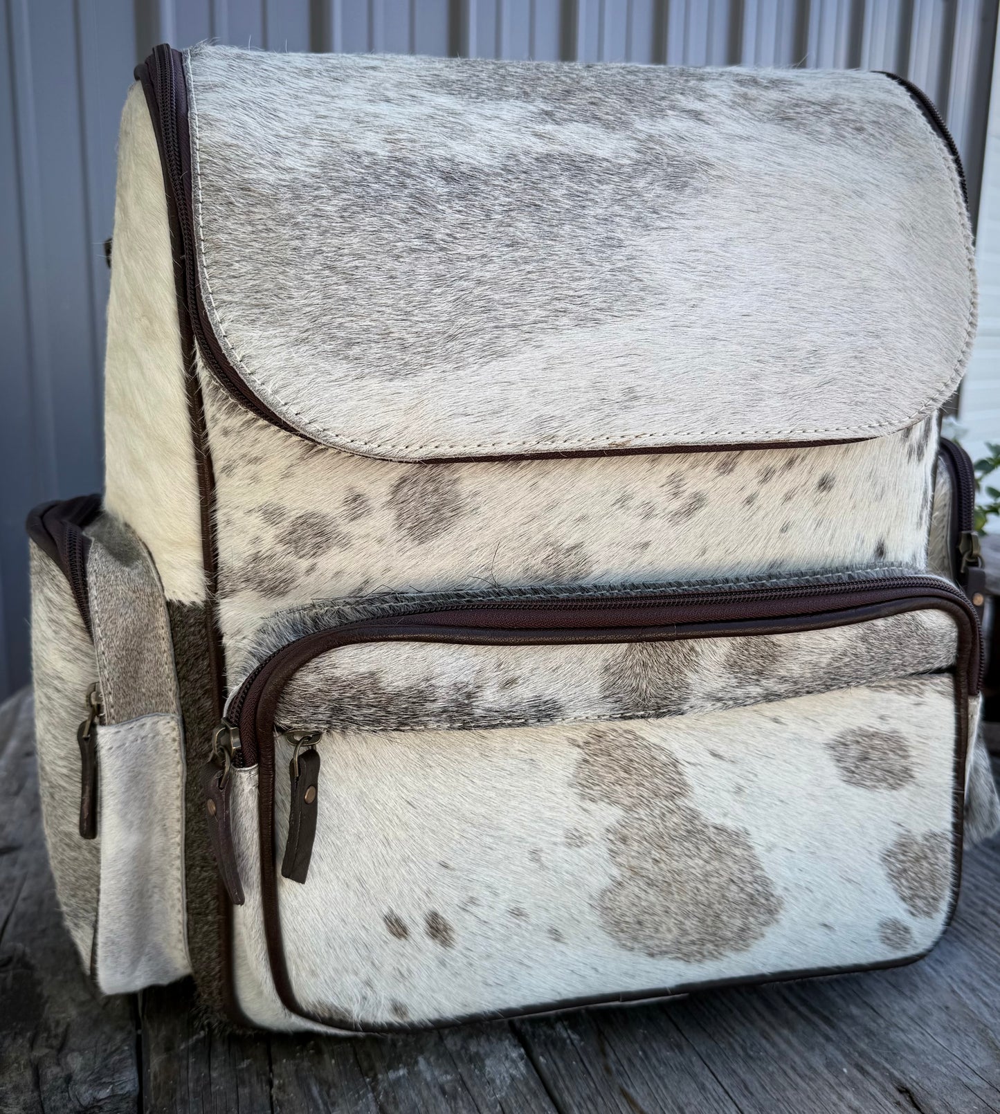 Spotted Gray Cowhide Backpack / Diaper Bag