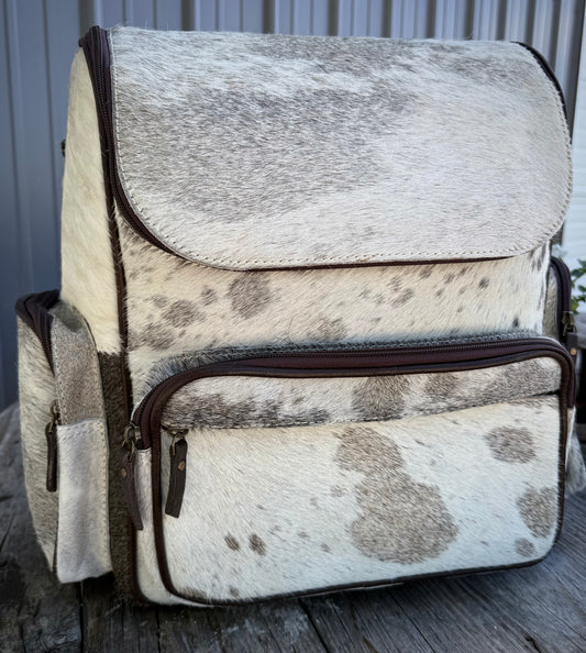 Spotted Gray Cowhide Backpack / Diaper Bag