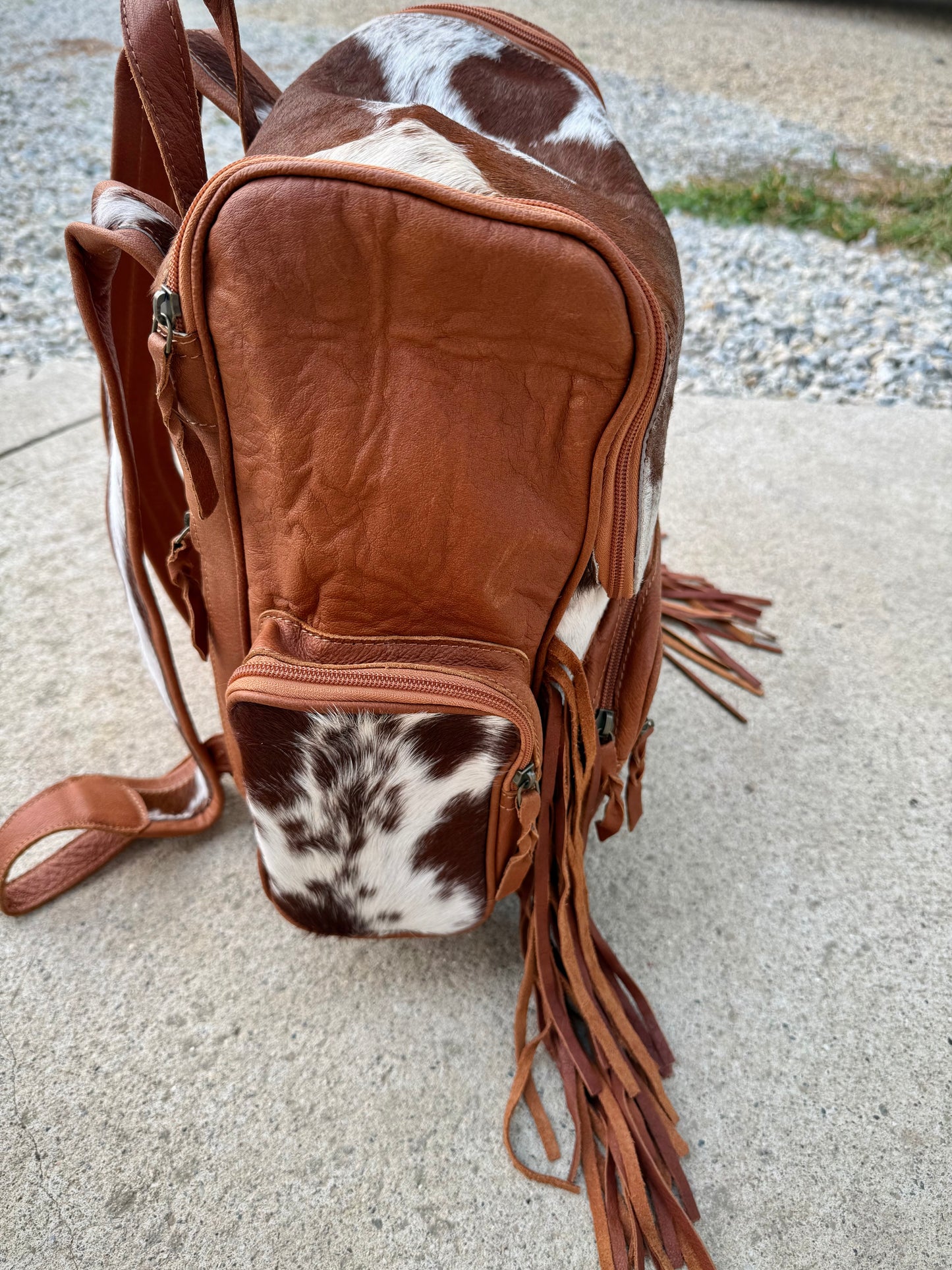 Brown Leather Cowhide Backpack / Diaper Bag