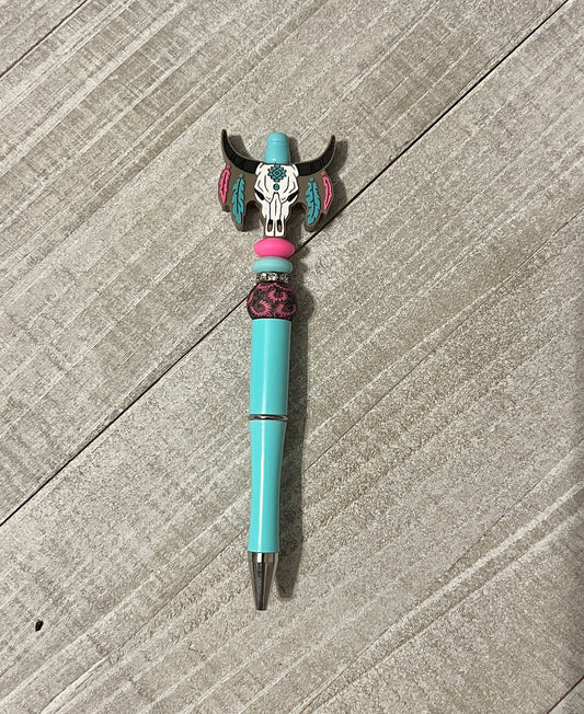 Boho Pink/Turquoise Cow Skull Pen
