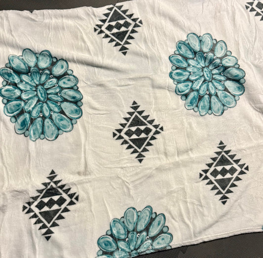 Twin Turquoise Blossom Thinner Style Blanket