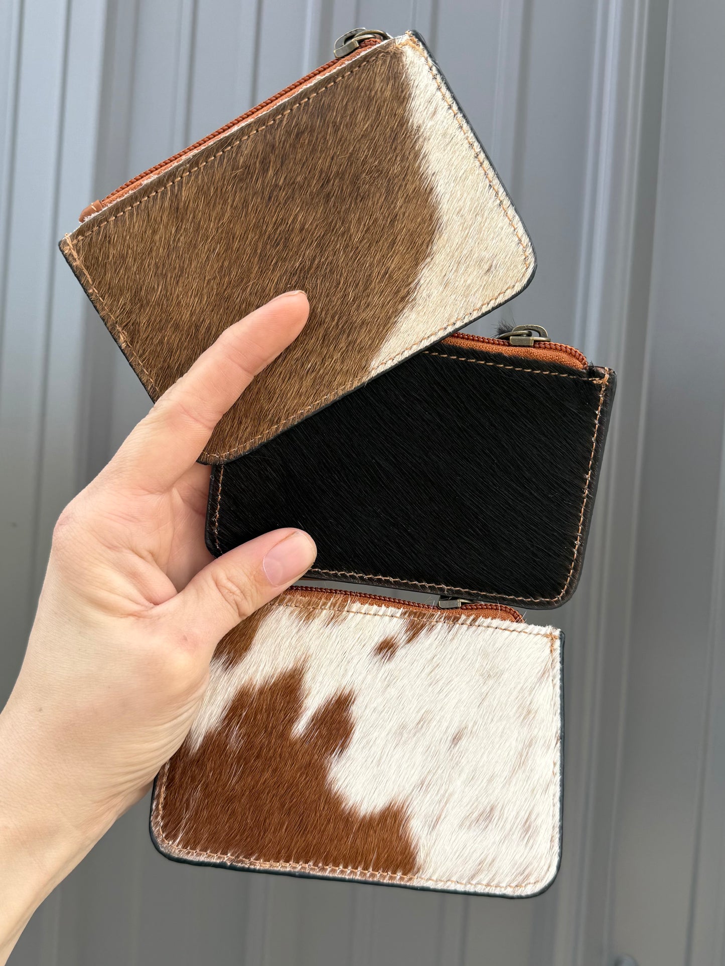 Aztec Cowskull Cowhide Tooled Leather Zipper Pouch