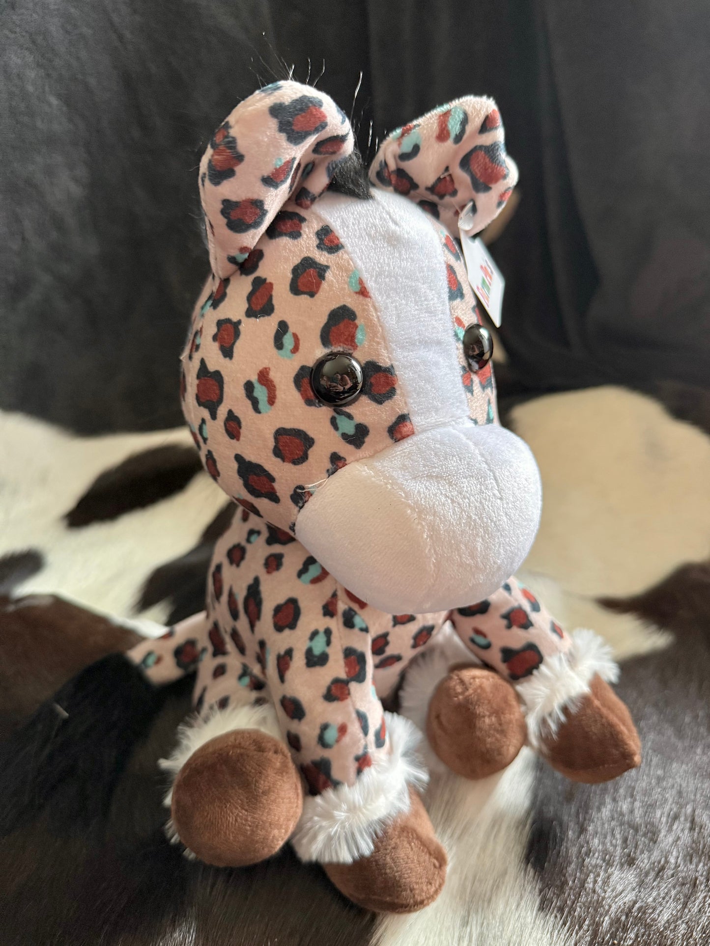 Beige Cheetah with Turquoise Sitting Horse Plushie
