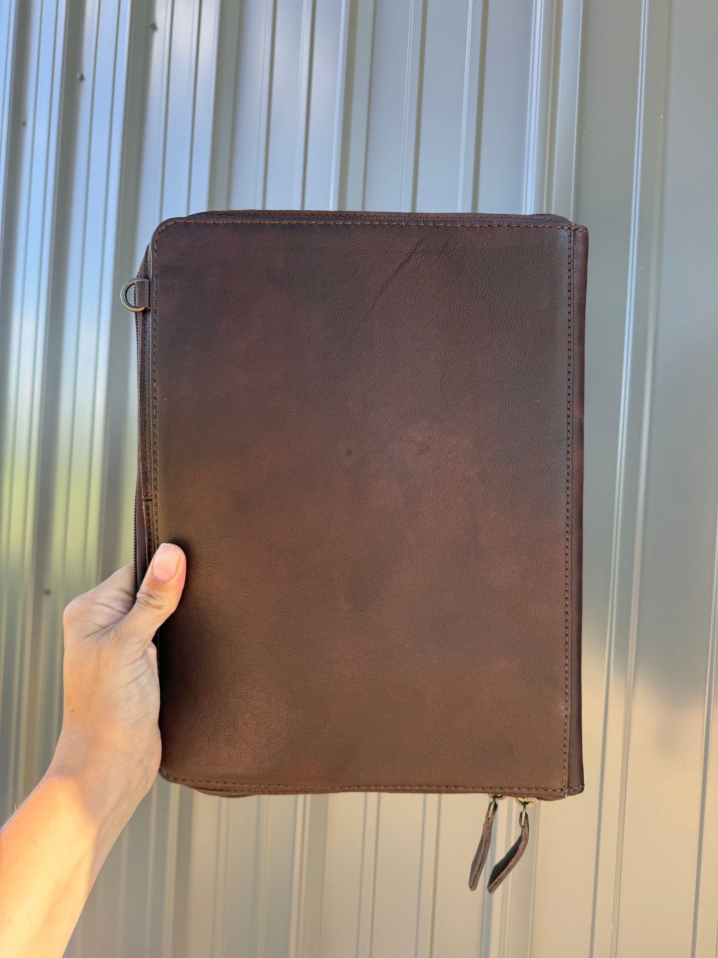 Brown Tooled Leather Binder Planner Tooled Leather Cowhide with Crossbody Strap